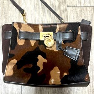Michael Kors Haircalf with leather trim crossbody. Printed camo
